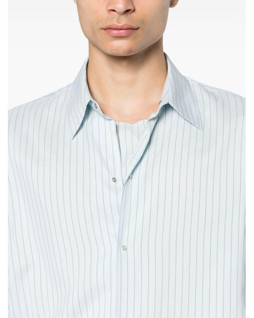 Lanvin White Pinstriped Press-stud Shirt for men