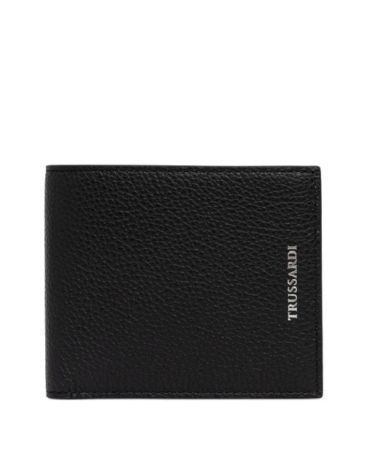Trussardi Black Cartera Leather Logo Bi-Fold Wallet for men