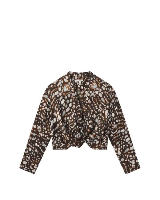 A.L.C. Brown Long-Sleeve V-Neck Blouse