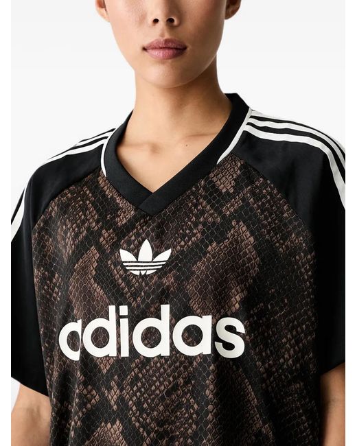Adidas Black Snake-Print Logo-Print T-Shirt