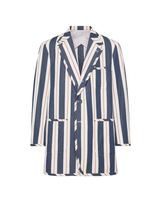 Thom Browne Blue Striped Seersucker Jacket for men