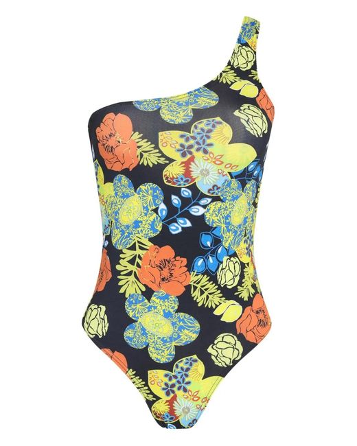 Amir Slama Black One-Shoulder Floral Swimsuit
