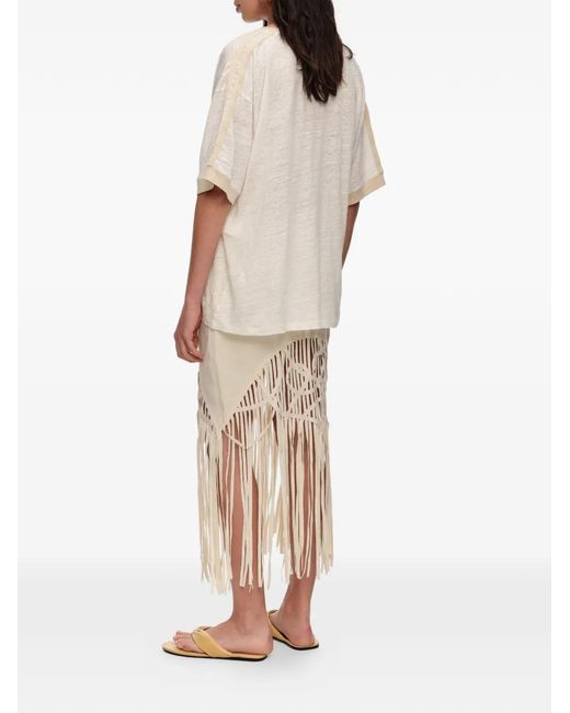 Bimba Y Lola White Fringe-Trimmed Skirt
