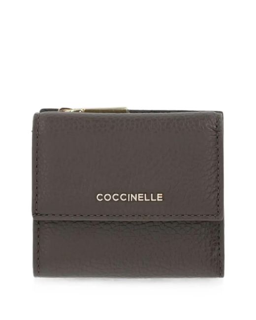 Coccinelle Gray Logo-Plaque Pebbled-Leather Wallet