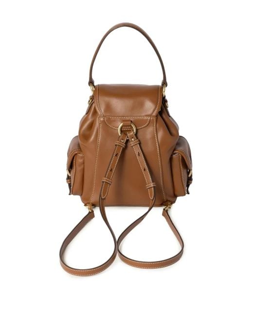 Miu Miu Brown Logo-Lettering Buckle-Fastening Backpack