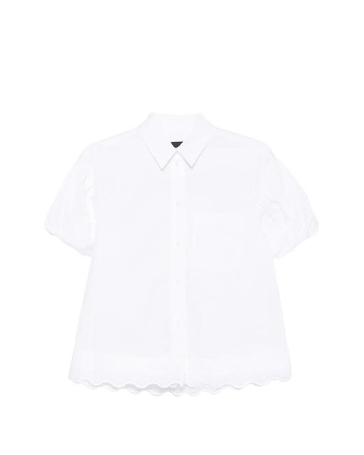 Simone Rocha White Scalloped-Hem Puff-Sleeve Shirt