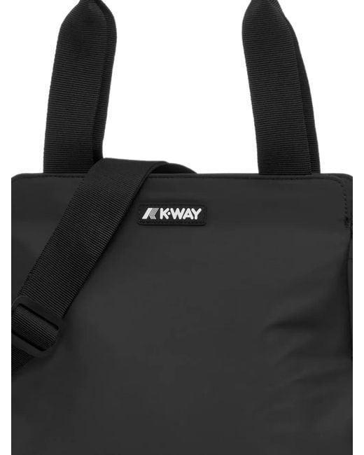 K-Way Black Aisy Logo-Patch Tote Bag