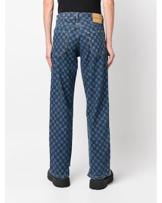 M I S B H V Blue Monogram-Print Carpenter Jeans for men