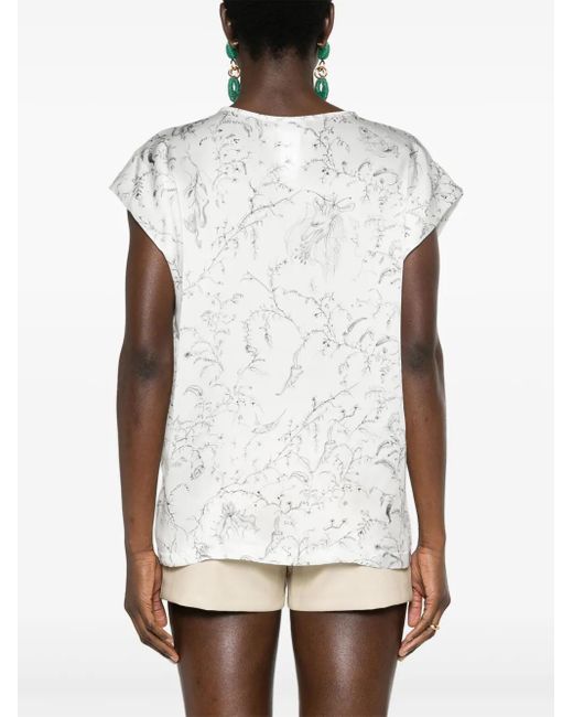 Fabiana Filippi White Fabula-Print Silk Satin Blouse
