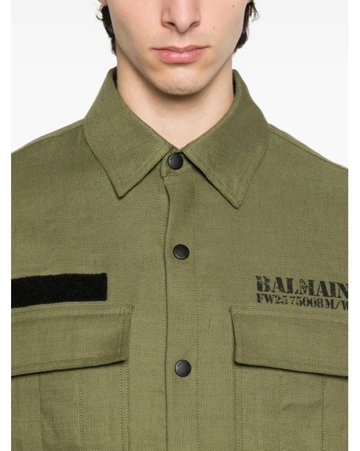 メンズ Balmain パッチポケット シャツ Green