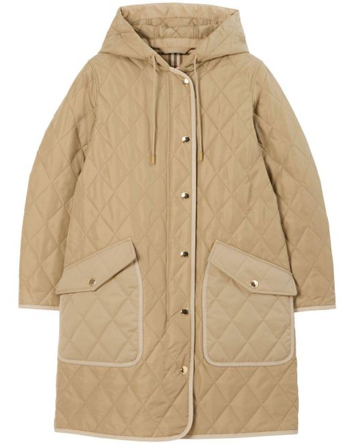 Burberry Natural Diamond-quilted Hooded Parka Coat