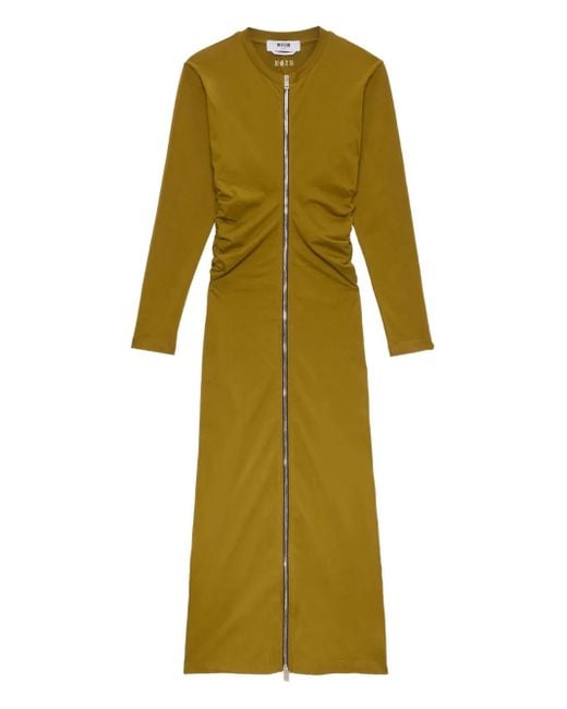 MSGM ジップアップ ギャザードレス Green