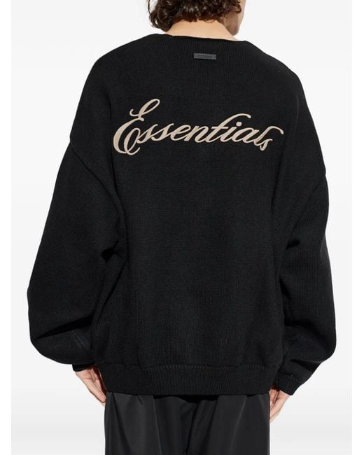 Fear Of God Black Logo-Embroidered Crew-Neck Sweater for men