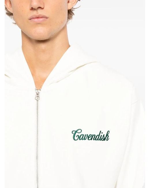CAVENDISH® White Logo-Embroidered Hoodie for men