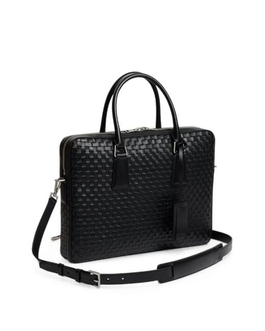 Sandro Black Woven Leather Briefcase for men
