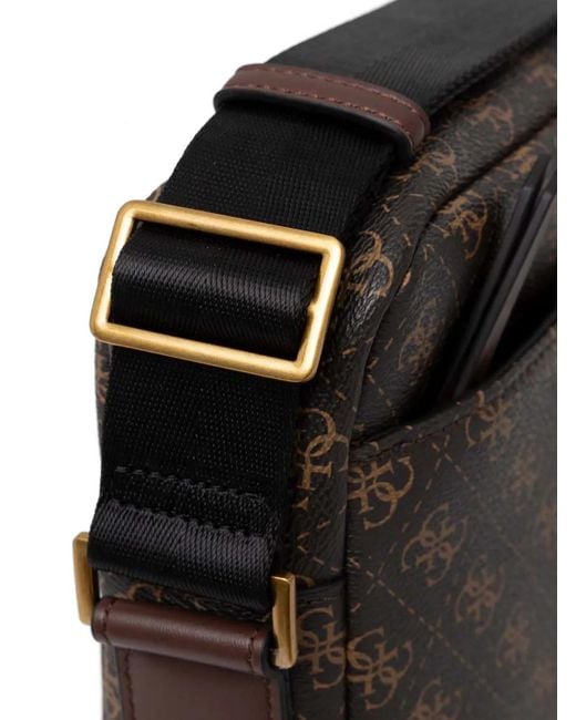 Guess Black Mini Torino Monogram-Pattern Logo-Plaque Messenger Bag for men