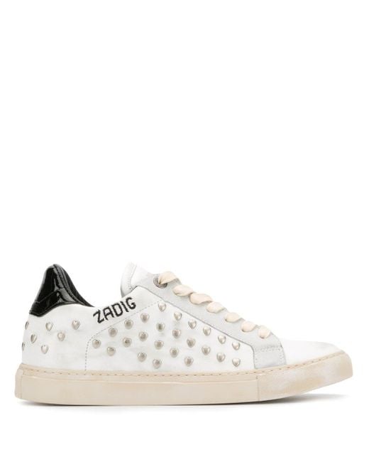 Zadig & Voltaire White Heart Studded Sneakers