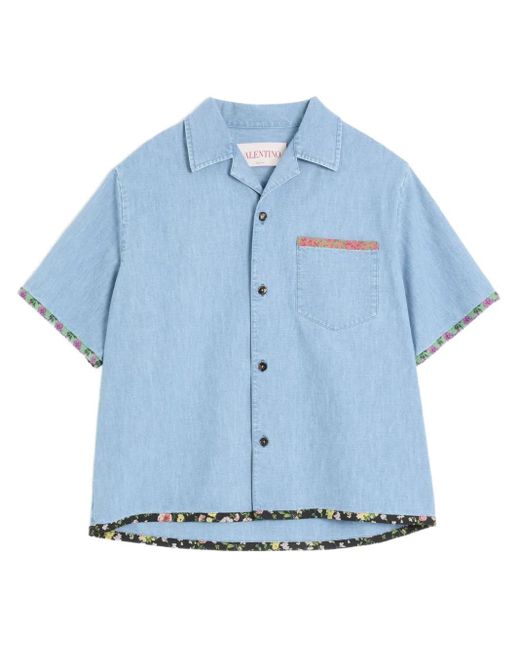 メンズ Valentino Garavani フローラルトリム デニムボーリングシャツ Blue