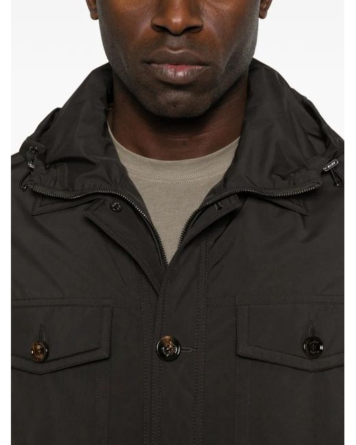 Moorer Black Button Hooded Jacket for men