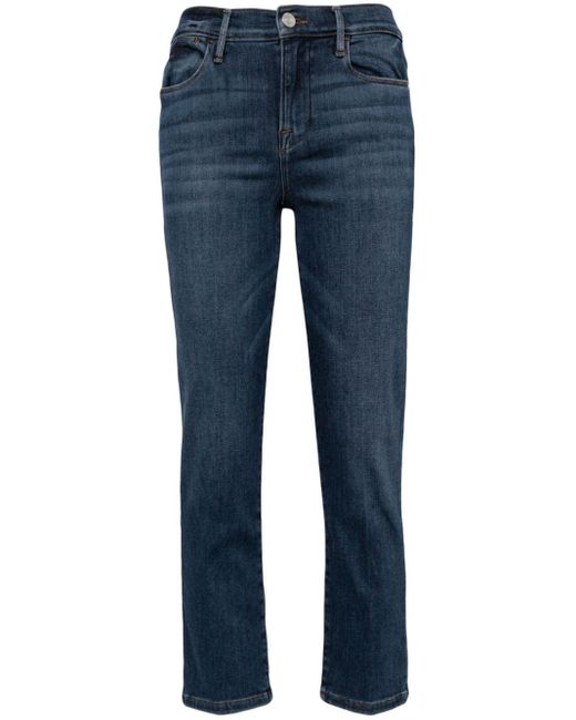 FRAME Blue Mid-rise Cropped Jeans