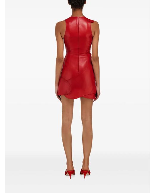 Ferragamo Cutaway Leather Mini Dress in Red | Lyst Ferragamo Cutaway Leather Mini Dress in Red | Lyst