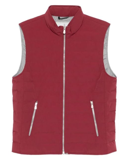 Brunello Cucinelli Red Quilted Zip-Front Vest for men
