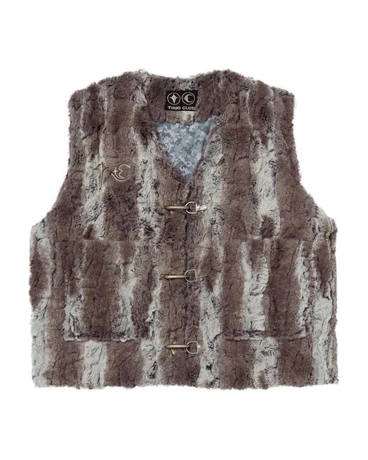 THUG CLUB Brown Tc Skull Faux-Fur Vest for men