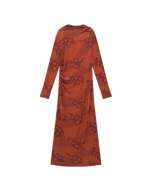 Maliparmi Red Mosaic-Motif Draped Midi Dress