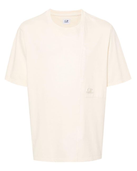 C P Company White Logo-embroidered Cotton T-shirt for men
