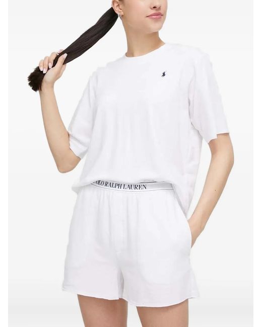 Polo Ralph Lauren White Logo-Band Jersey Pajamas