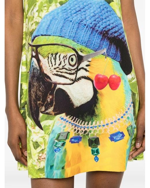The Artistylist Green Parrot-Print Sleeveless Mini Dress