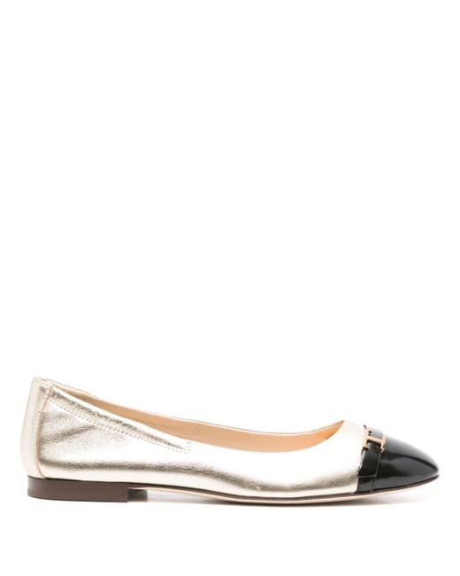 Tod's Natural Metallic-leather Ballerina Shoes