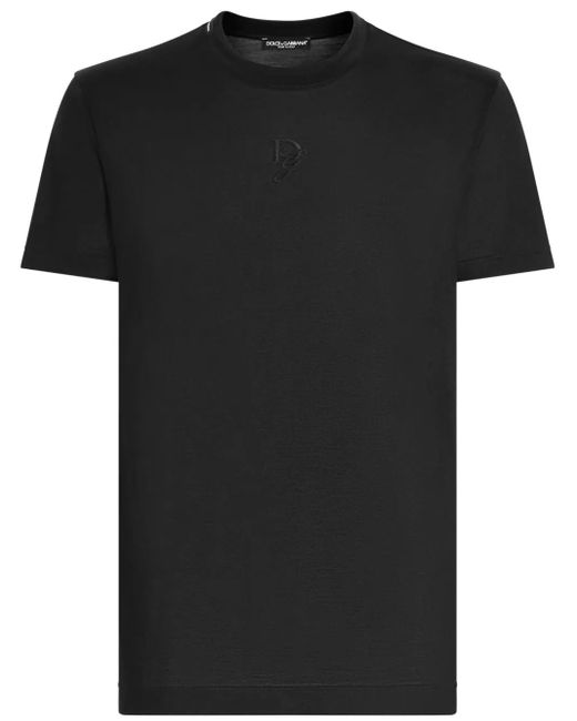 Dolce & Gabbana Black Logo-Embroidery T-Shirt for men