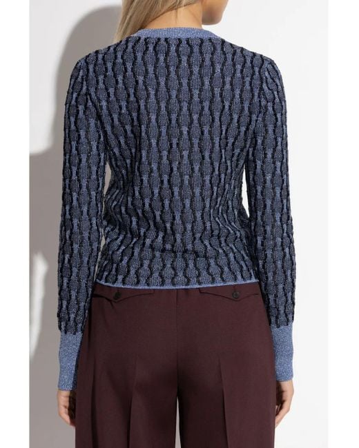 Lanvin Blue Metallic Knitted Cardigan