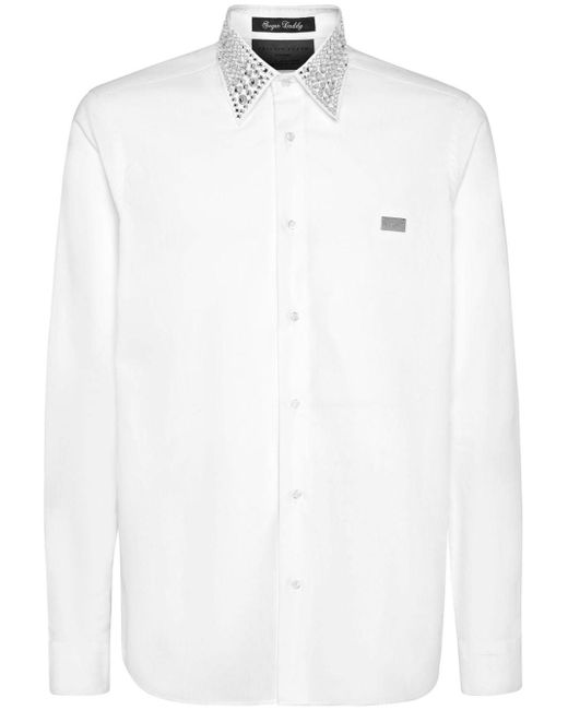 Philipp Plein Sugar Daddy Hemd mit Kristallverzierung in White für Herren