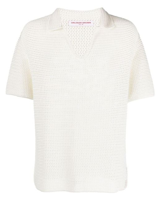 Orlebar Brown White Batten Crochet Polo Shirt for men
