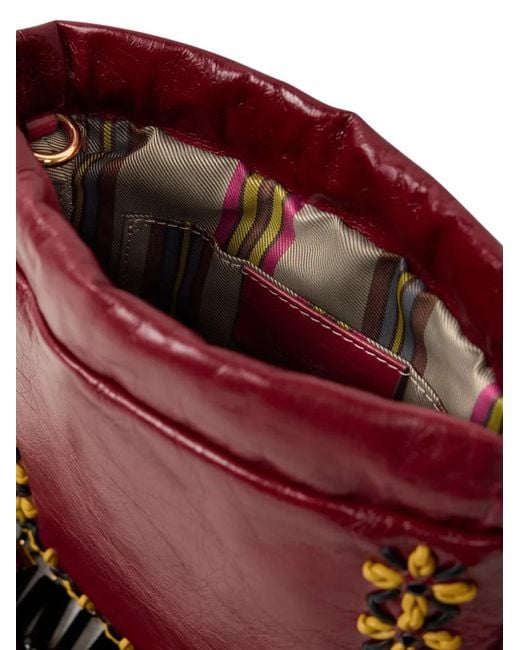 Etro Red Small Leather Kalispera Bag With Fringing