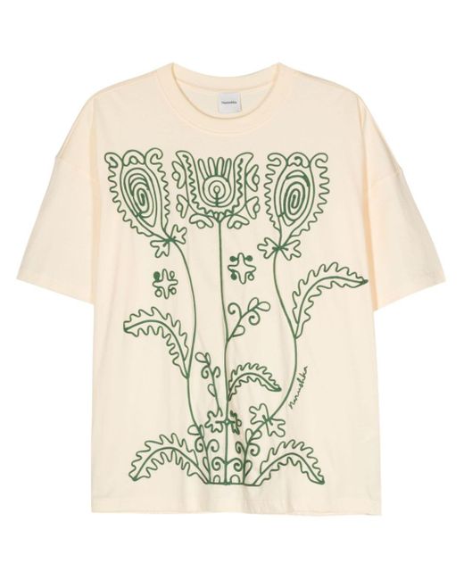 Nanushka White Wren T-Shirt mit Blumenstickerei