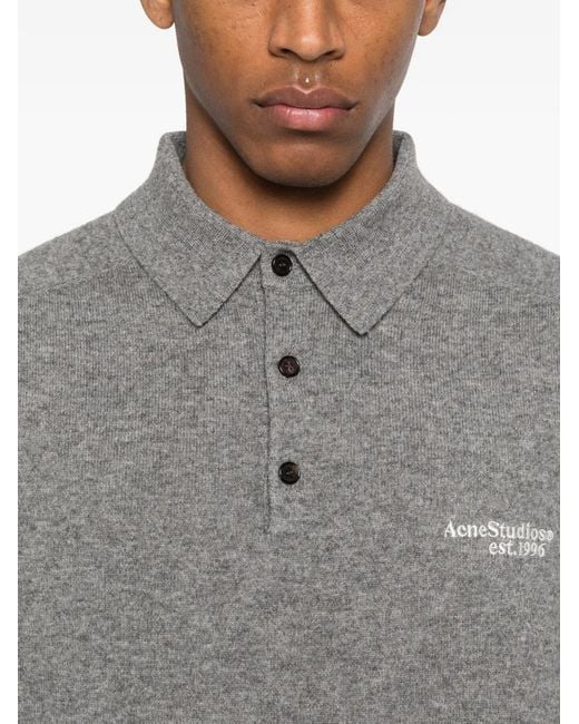 Acne Gray Logo Wool Polo Shirt for men