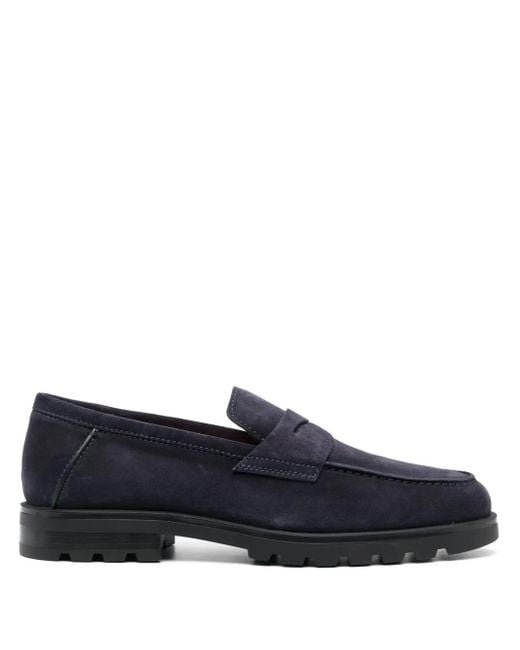 Santoni Blue Rock Penny-Slot Suede Loafers for men