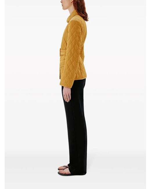 Another Tomorrow Yellow Diamond-Quilted Belted Puffer Jacket