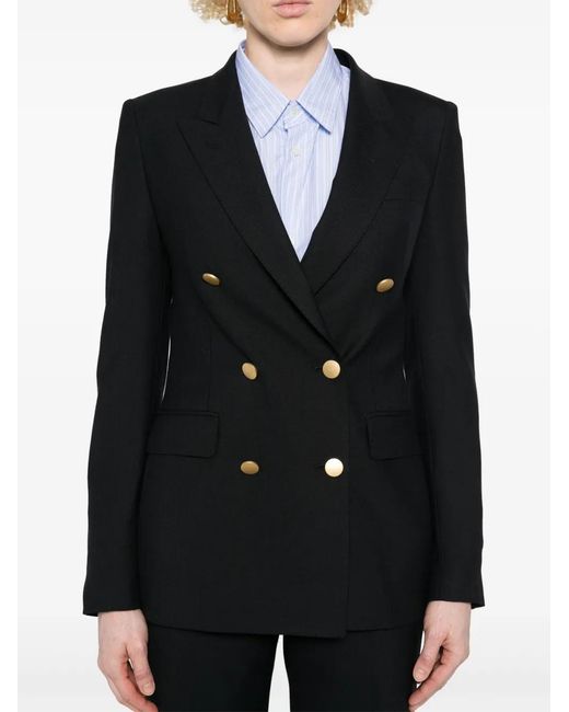 Tagliatore Black Double-Breasted Wool-Blend Blazer