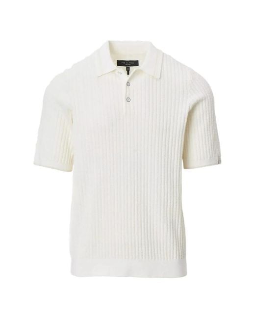 Rag & Bone White Harvey Textured Polo Shirt for men