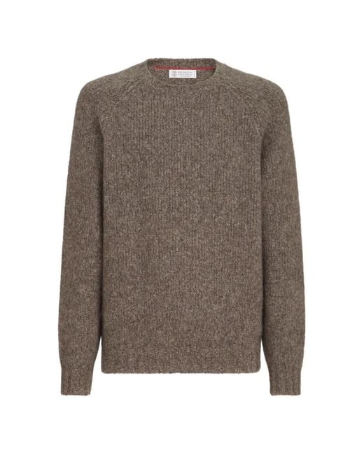 Brunello Cucinelli Brown Cashmere And Silk Sweater for men