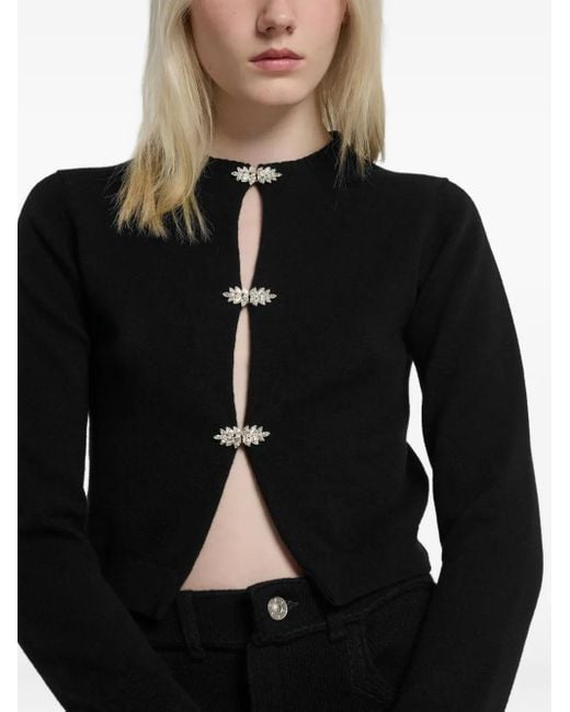 Barrie Black Jewel-Fastening Cashmere Cardigan