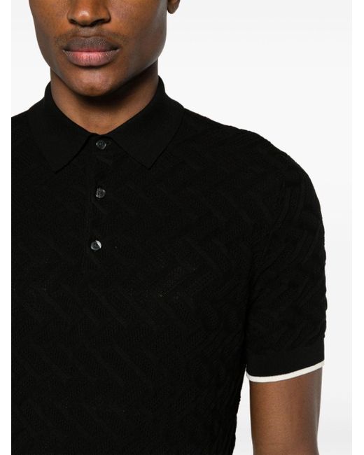 Emporio Armani Black Pattern-intarsia Cotton Polo Shirt for men
