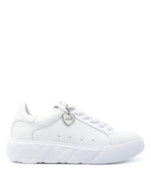 Moschino White Logo-patch Leather Sneakers