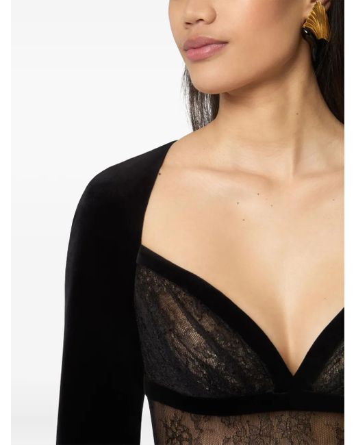Nina Ricci ベルベット レースインサート ドレス Black