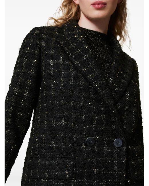 Twinset Black Check Pattern Bouclé Blazer