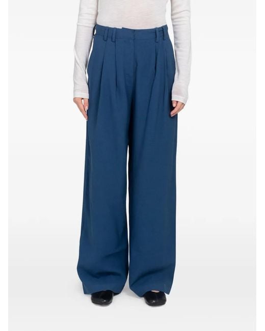 Minimum Blue Lunay Pleated Wide-Leg Trousers